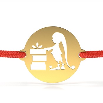 Bratara din aur galben cu snur rosu model Ciubotel elful harnic