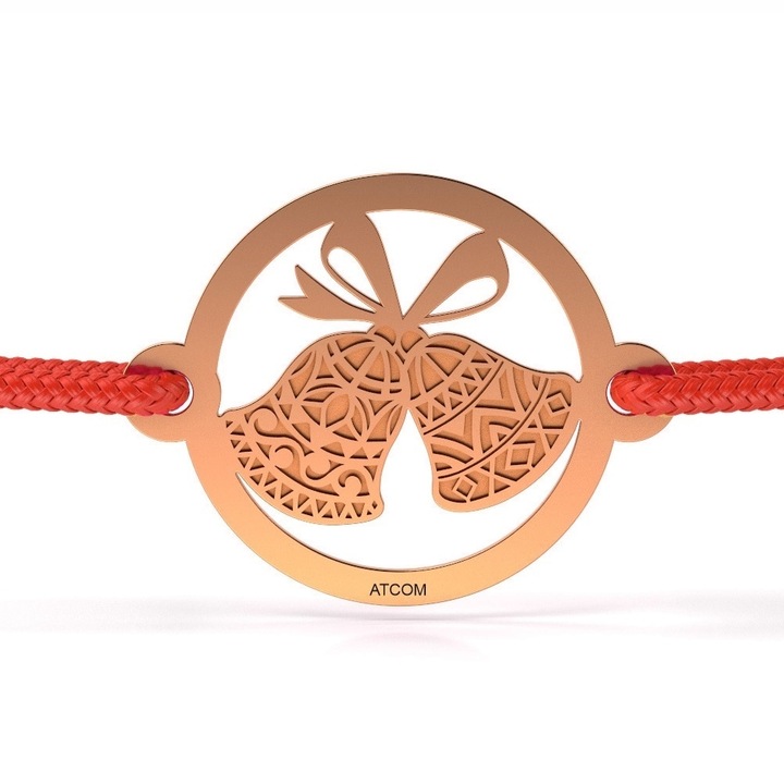 Гривна от розово злато с червена връв модел Lacy bells