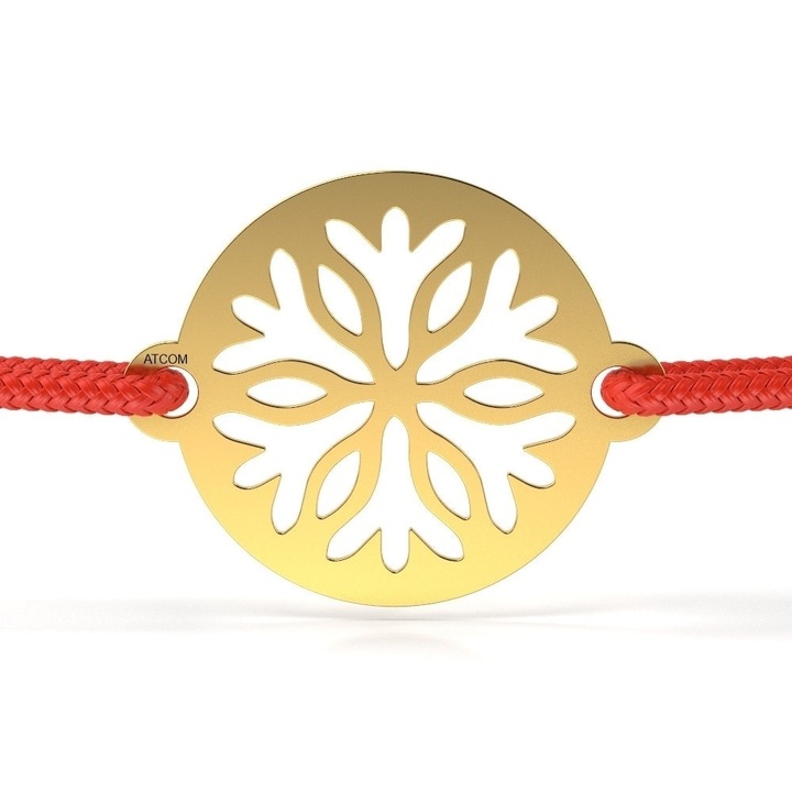 Гривна от жълто злато с червена връв модел Divine Flake