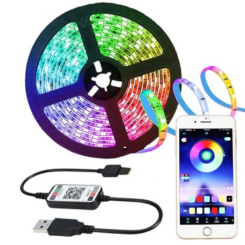 Kit Banda Smart Led RGB Zenuk® - Lungime 2M, Wifi, Bluetooth, Controlata Remote prin Telefon, TV, PC, IP65, Negru