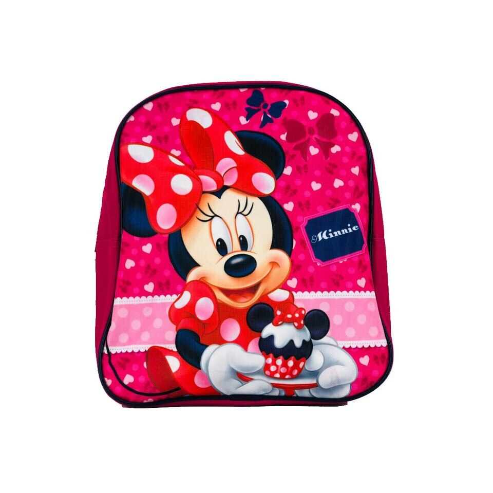 Ghiozdan poliester, Minnie cu fundite, roz, 30 x 25 x 10 cm