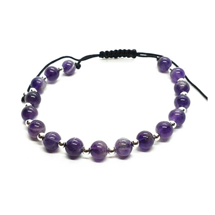 Сребърна гривна и мъниста, byRetroChique, регулируема 16-24, Лилав, 24 CM