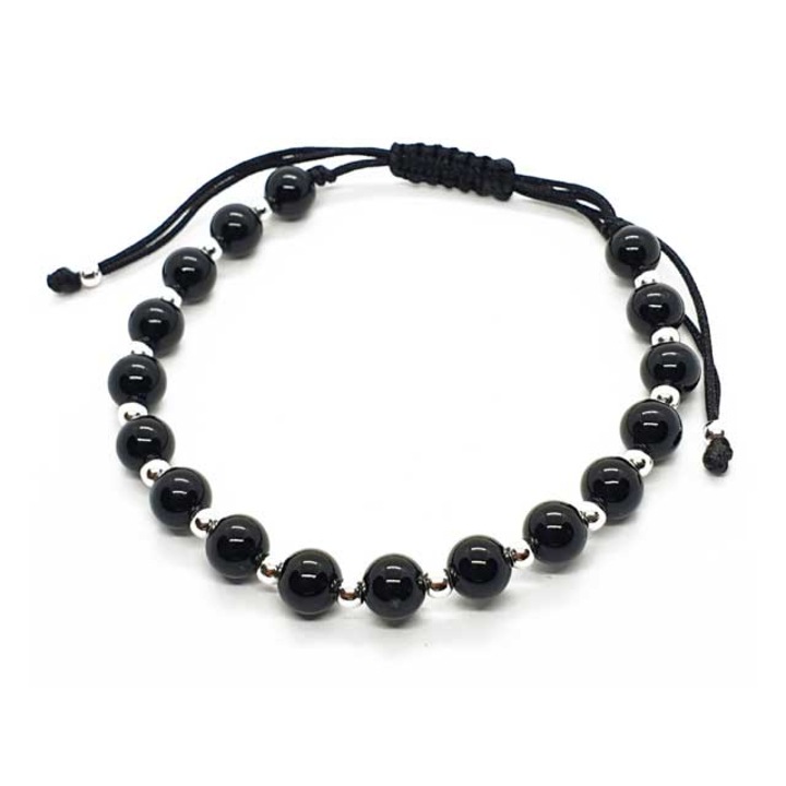 Bratara si bilute argint, byRetroChique, reglabila 16-24, Negru, 24 CM