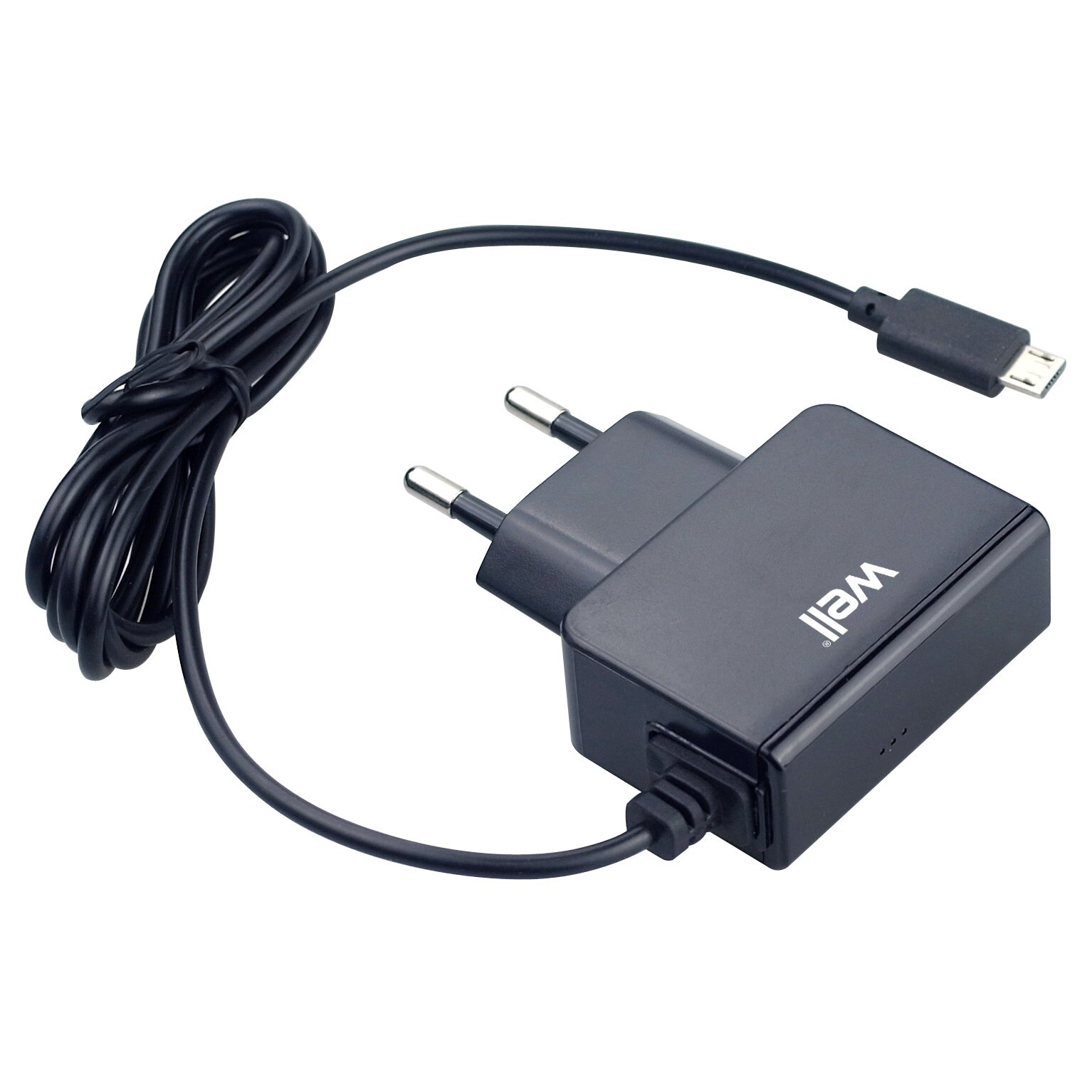 Alimentator USB 230V cablu microUSB 1A, Negru Well