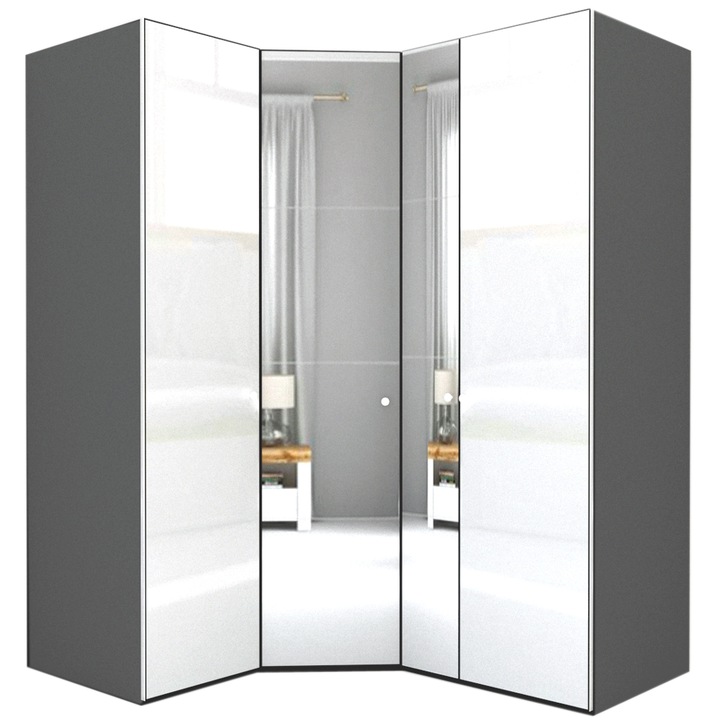 Dulap de Colt Genarom LEX Model A, Gri Lucios O / Oglinda, 153-178 x 240 x 66 cm