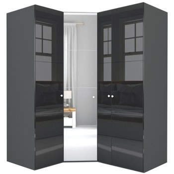 Dulap de Colt Genarom LEX Model A, Negru Lucios / Oglinda, 153-178 x 240 x 66 cm Dulap de Colt Genarom LEX Model A, Negru Lucios / Oglinda, 153-178 x 240 x 66 cm