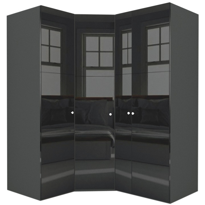 Dulap de Colt Genarom LEX Model A, Negru Lucios, 153-178 x 240 x 66 cm