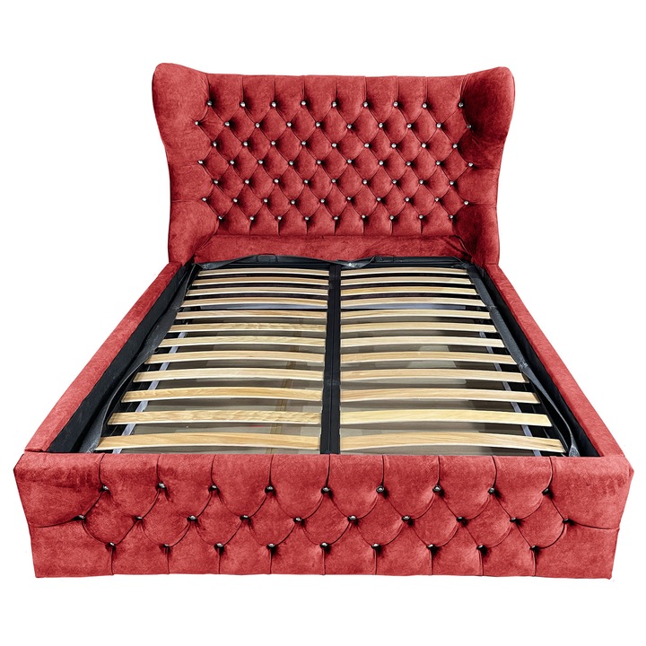Pat dublu cu somiera, Beds Place, Royal, rosu 220, 160x200 cm, H130