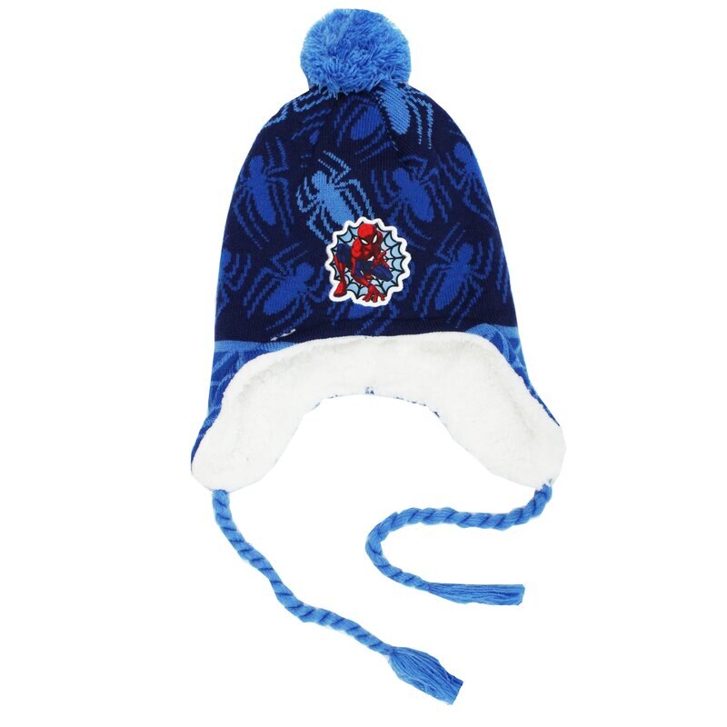 Caciula de iarna cu blana, acril, Spider Man, bluemarin