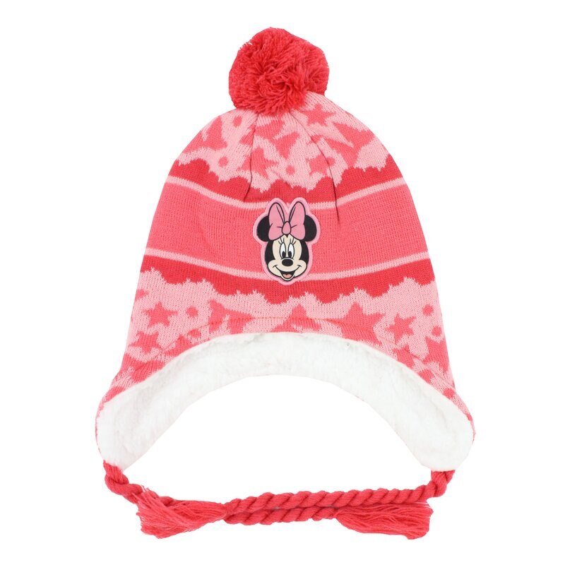 Caciula de iarna cu blana, acril, Minnie, roz inchis