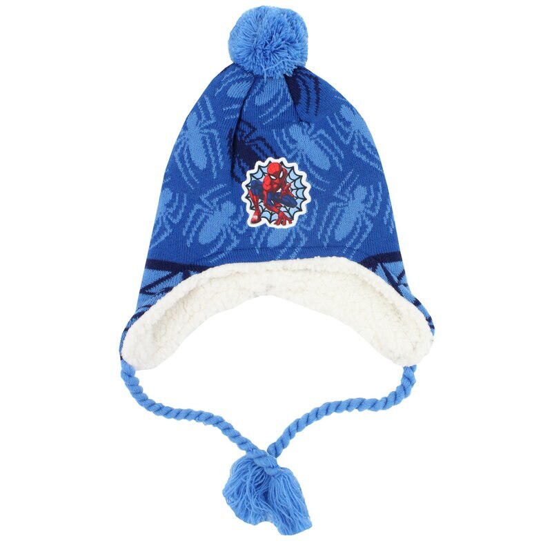 Caciula de iarna cu blana, acril, Spider Man, albastra