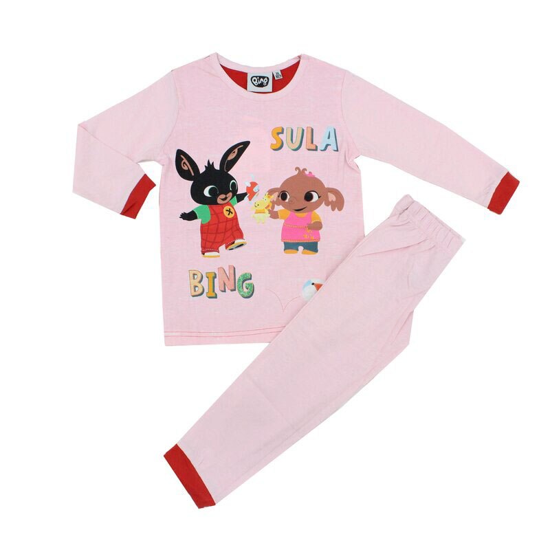 Pijama maneca lunga, bumbac, Bing, roz deschis