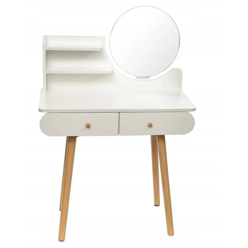 Set Mira Masa Toaleta pentru Machiaj cu Oglinda, 2 Sertare - Alb