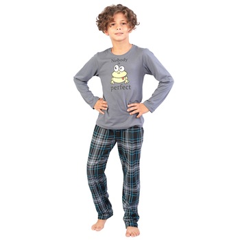 Pijama copii Vienetta, model Super Nobody is Perfect, gri inchis Pijama copii Vienetta, model Super Nobody is Perfect, gri inchis