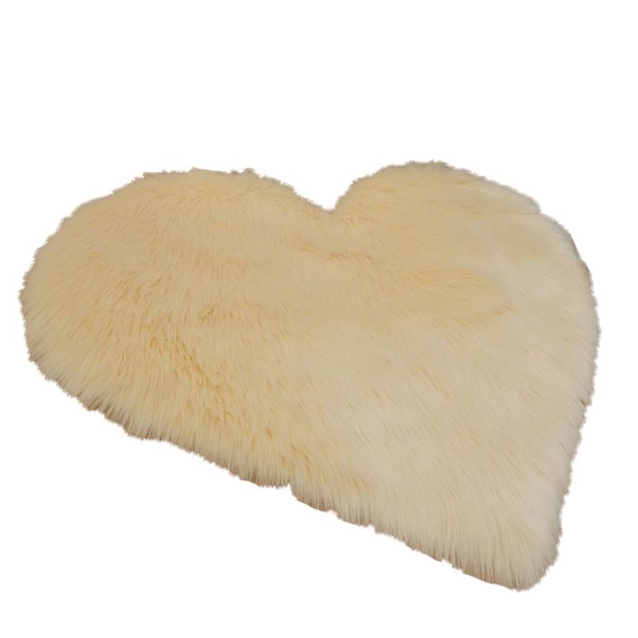Prémium plüss szőnyeg, szív alakú, hosszú szőr, sárga, 30x40 cm