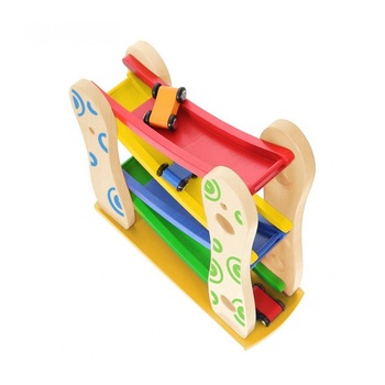 Jucarie interactiva Pista de topogan din lemn cu 3 masini de jucarie Ecotoys Jucarie interactiva Pista de topogan din lemn cu 3 masini de jucarie Ecotoys