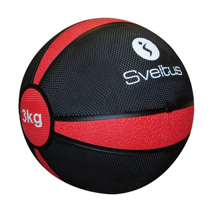 Minge fitness, Sveltus, 3kg, Cauciuc, Negru/Rosu