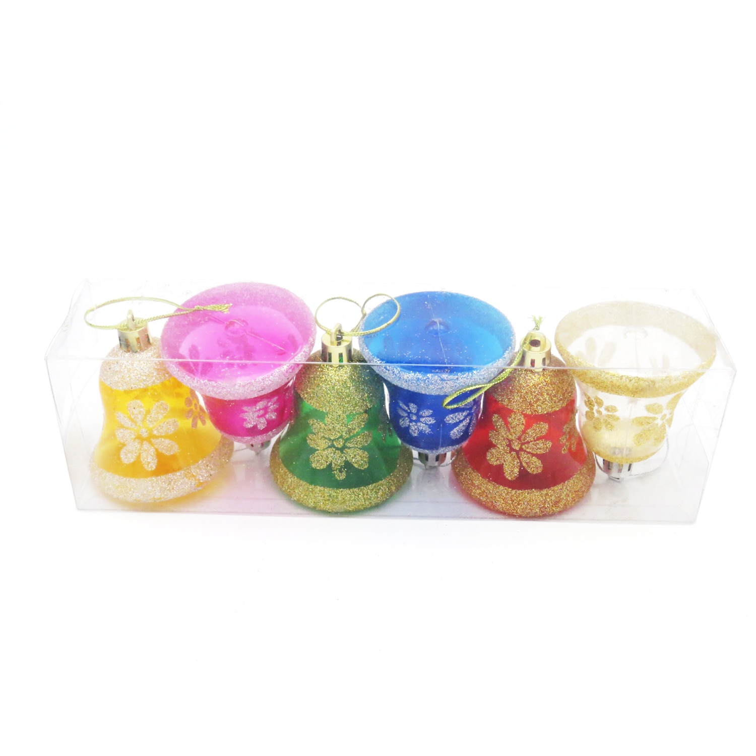 Set 6 globuri, in forma de clopotei, multicolori ,6cm