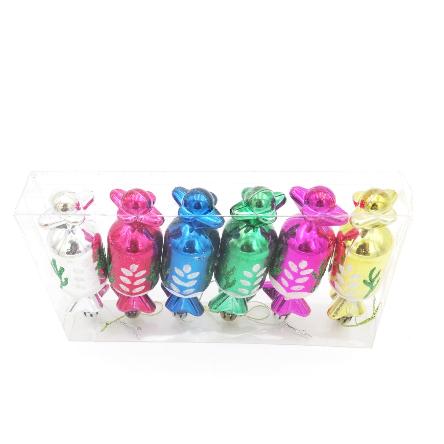 Set 6 globuri decorative in forma de Bomboane, multicolor, 11 cm