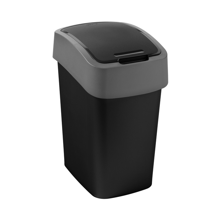 Кош за отпадъци, Капак на панти, 9 L, черен/сив