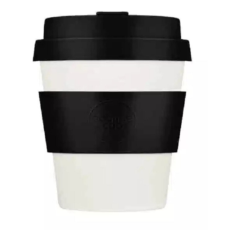 Cana de voiaj cu capac Black Nature, Bambus, 180 ml, Alb / Negru