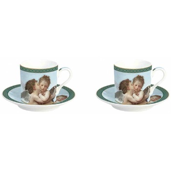 Set 2 cesti cu farfurie - The First Kiss, Portelan, 75 ml, Verde Set 2 cesti cu farfurie - The First Kiss, Portelan, 75 ml, Verde