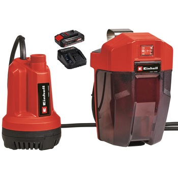 Pompa submersibila apa curata fara fir Einhell Power X-Change GE-SP 18 Li - Kit, 18 V, 5000 l/h, aspiratie 4 m, inaltime maxima 8 m, presiune maxima 0.8 bar, livrat cu incarcator rapid si acumulator de 2.5 Ah Pompa submersibila apa curata fara fir Einhell Power X-Change GE-SP 18 Li - Kit, 18 V, 5000 l/h, aspiratie 4 m, inaltime maxima 8 m, presiune maxima 0.8 bar, livrat cu incarcator rapid si acumulator de 2.5 Ah