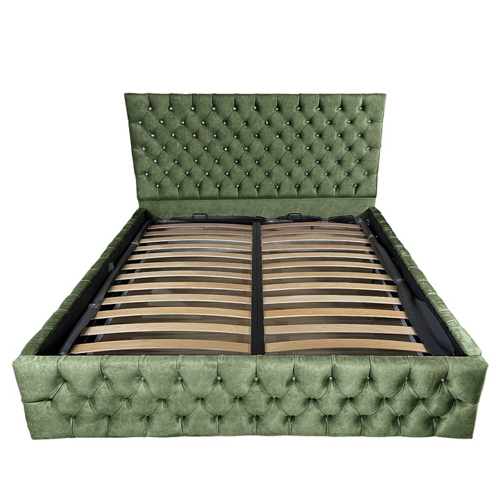 Pat dublu cu somiera, Beds Place, Iustin Premium, verde 089, 140x200 cm, H130