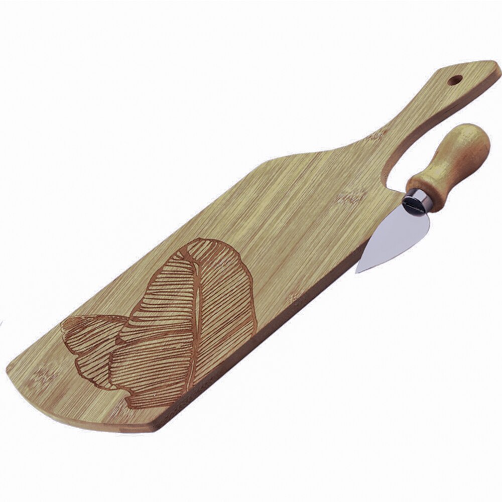 Set platou servire/prezentare branzeturi/aperitive si cutit, Quasar & Co., 34 x 14 cm, bambus, natur