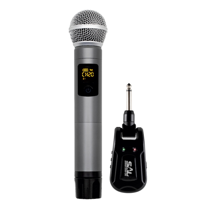 SAL vezeték nélküli mikrofon szett (MVN 300) professzionális fém kézi mikrofon ∅6,3 mm dugó mikrofon kimenet a vevő egységen digitális kijelző 20 csatorna hatótáv 40m