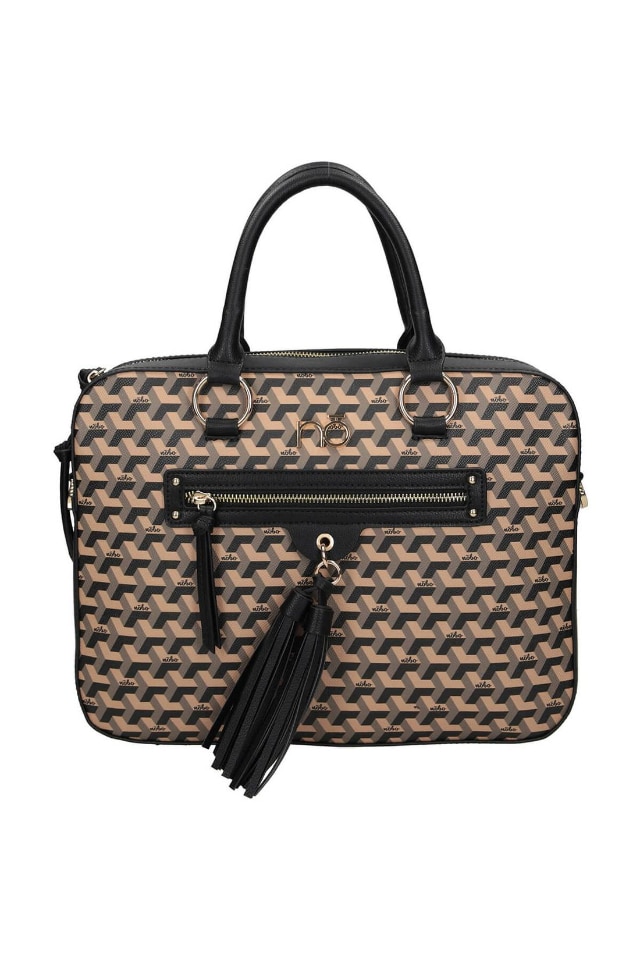Geanta dama, Nobo NBAG-L1920-CM15, Piele ecologica, 26 x 33 x 7 cm, Bej/Negru