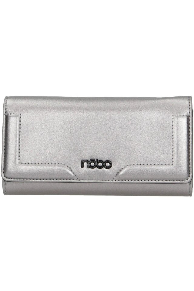 Portofel NOBO, 10x19.5x4 cm, Piele ecologica, Argintiu