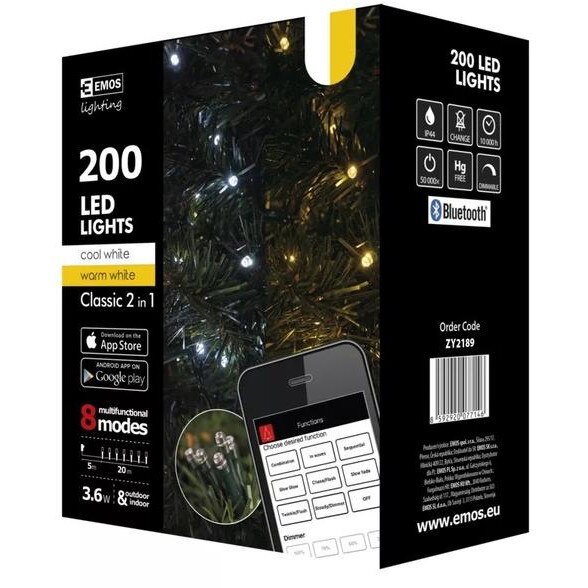 Iluminatie de Craciun cu 200 LED, Emos, IP44, ZY2189