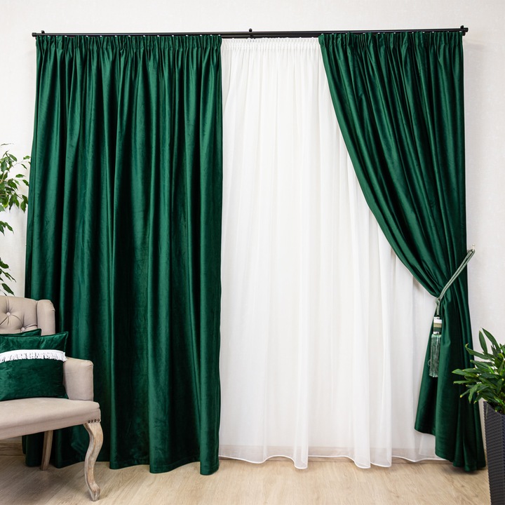 Set 2 draperii Hiko COMFY catifea verde smarald 2x140x245 cm, cu rejansa