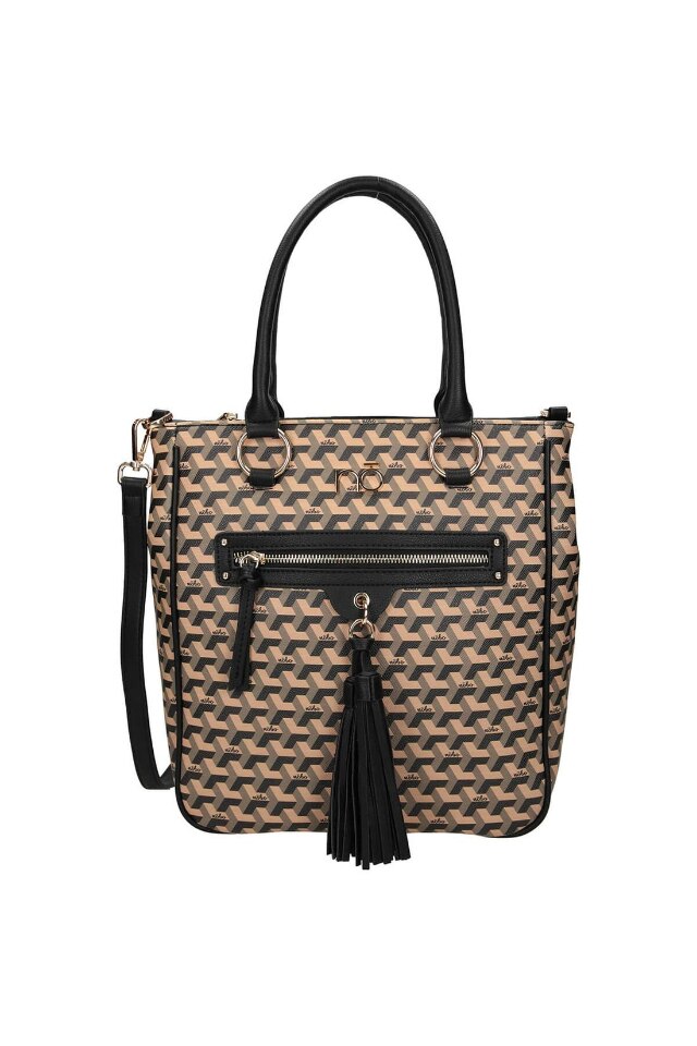 Geanta de mana, Nobo, Piele ecologica, Negru/Bej, 31x28x12.5 cm