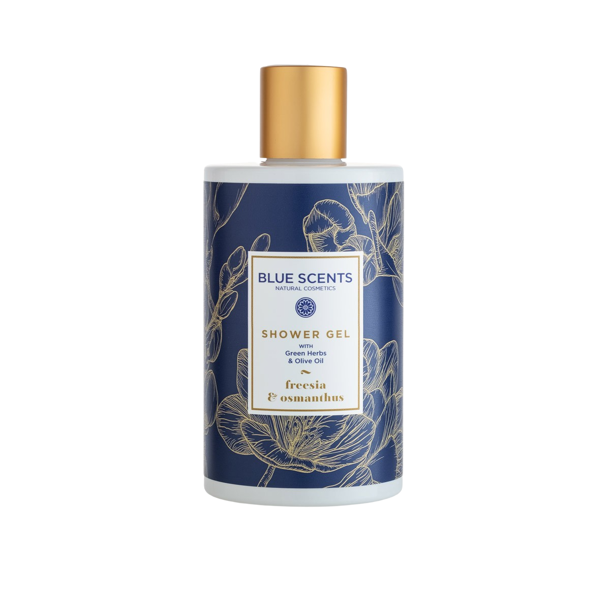 Gel de dus Blue Scents, cu frezie, osmanthus, ulei de masline organic, ierburi grecesti, 300 ml