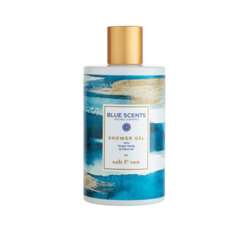 Gel de dus Blue Scents, cu ulei de masline organic, ierburi grecesti, Sare & Soare, 300 ml Gel de dus Blue Scents, cu ulei de masline organic, ierburi grecesti, Sare & Soare, 300 ml