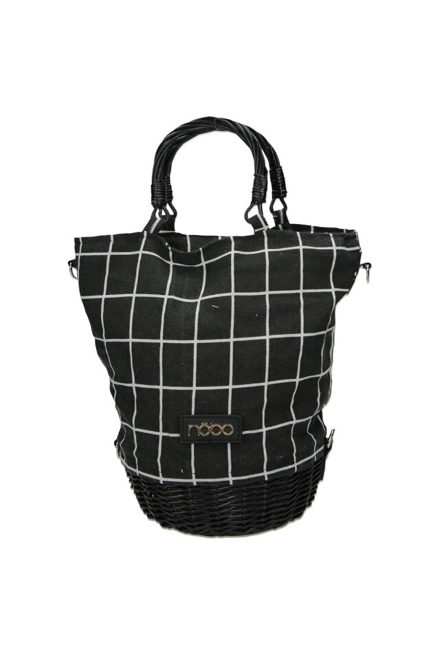 Geanta de mana, Nobo, NBAG-XI0630-C020, Piele ecologica/Ratan, Alb/Negru