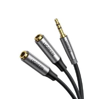 Cablu audio, UGREEN, AV191, AUX, 2 x jack 3,5 mama la jack 3,5 mm tata, Placat cu aur 24K, Lungime 20 cm, Negru/Argintiu Cablu audio, UGREEN, AV191, AUX, 2 x jack 3,5 mama la jack 3,5 mm tata, Placat cu aur 24K, Lungime 20 cm, Negru/Argintiu