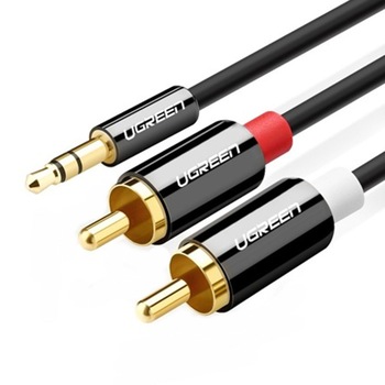 Cablu audio, UGREEN, AV116 , jack 3,5 mm tata la 2 x RCA tata, Conector placat cu aur 24k, 100 cm, Negru, Acoperit cu PVC Cablu audio, UGREEN, AV116 , jack 3,5 mm tata la 2 x RCA tata, Conector placat cu aur 24k, 100 cm, Negru, Acoperit cu PVC