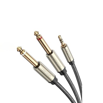 Cablu audio, UGREEN, AV126, jack 3,5 mm la 2 x jack 6,45 mm, Lungime 5 m, Negru/Gri, Tip snur acoperit cu nailon Cablu audio, UGREEN, AV126, jack 3,5 mm la 2 x jack 6,45 mm, Lungime 5 m, Negru/Gri, Tip snur acoperit cu nailon