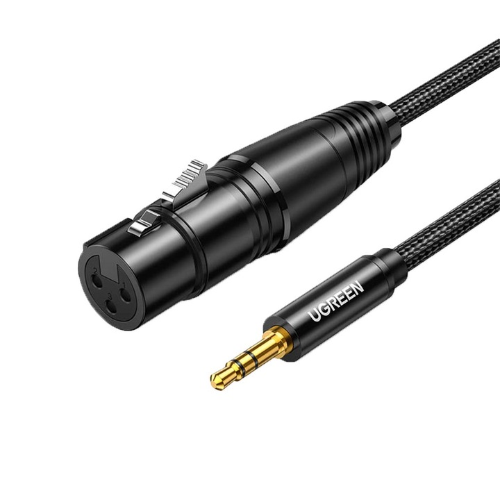 Cablu Microfon, Adaptor Audio, Ugreen AV182, Jack 3.5 mm tata la XLR mama, 1m, Negru
