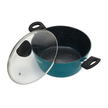 Oala aluminiu cu capac, interior marmorat, 28x11.5 cm, 6.8 l, Verde Oala aluminiu cu capac, interior marmorat, 28x11.5 cm, 6.8 l, Verde