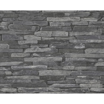 Tapet vlies, Deco 914224, model piatra, stil rustic, 10 x 0.53 m, gri si negru Tapet vlies, Deco 914224, model piatra, stil rustic, 10 x 0.53 m, gri si negru