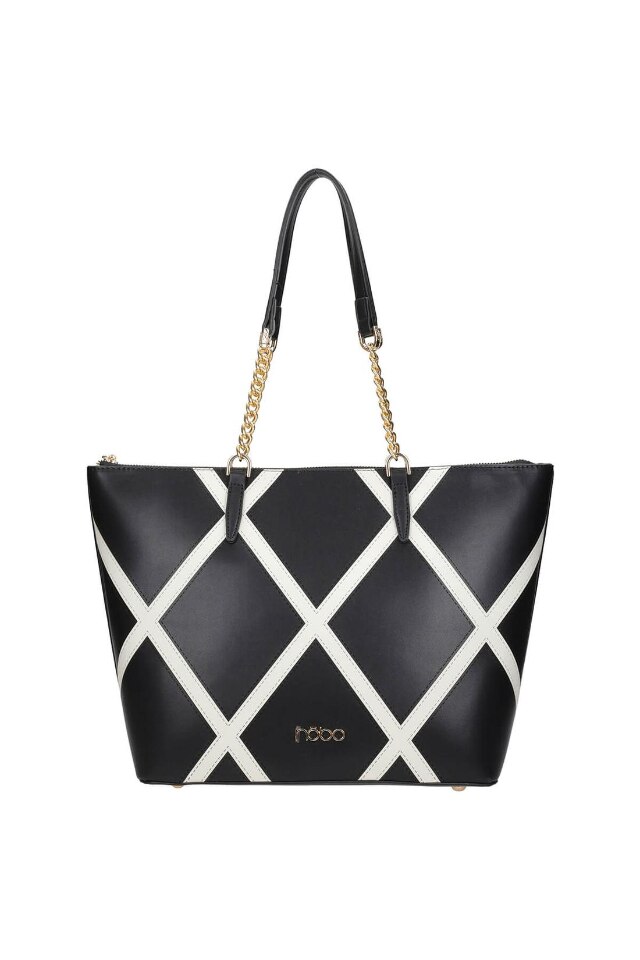 Geanta de mana Nobo, Piele ecologica, Negru/Alb