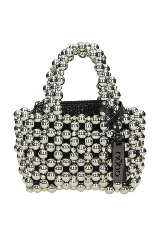 Geanta Nobo NBAG-K1500-C025, 12 x 22 x 5 cm, Piele ecologica, Argintiu/Negru