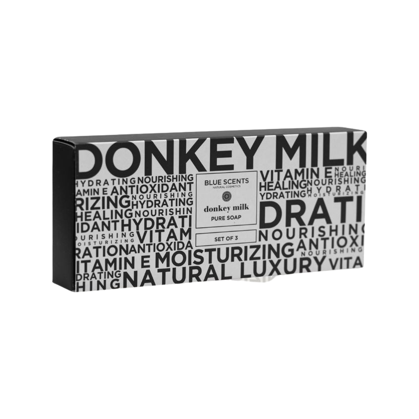 Set sapunuri Blue Scents, cu lapte de magarita, ulei de masline, unt de shea, 405 g