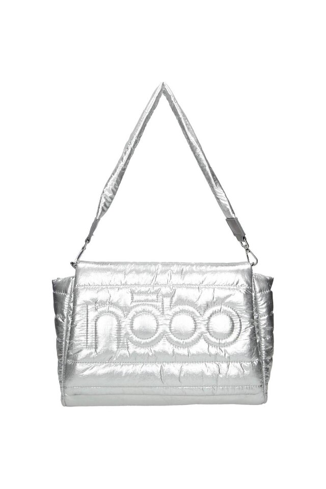Geanta de mana, Nobo, Buzunar interior, Stralucitoare, 21 x 38 x 10 cm, Argintiu