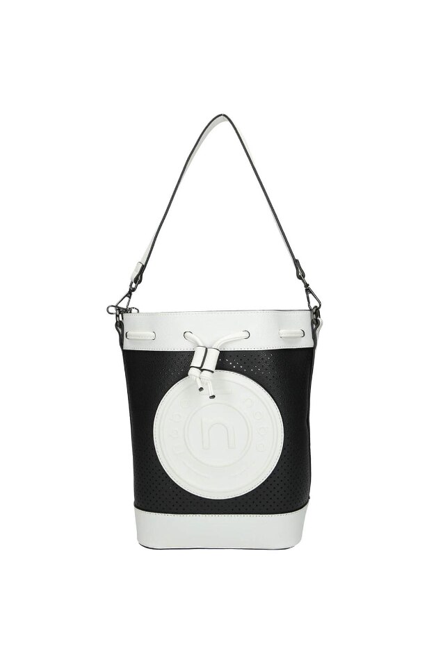 Geanta de mana Nobo, 27 x 15 x 29 cm, Piele ecologica, Alb/Negru