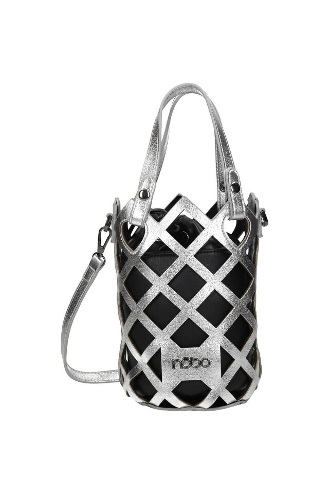 Geanta Nobo NBAG-K3010-CM22, 20 x 23 x 13 cm, Piele ecologica, Argintiu/Negru